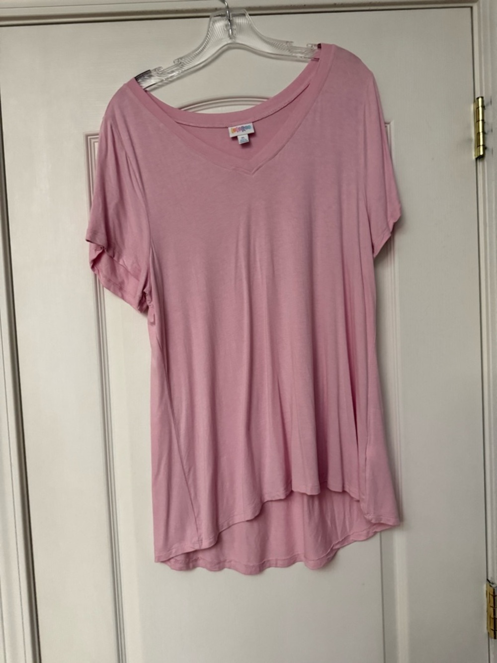 LuLaRoe Soft Pink Silky V-Neck Short Sleeve Top